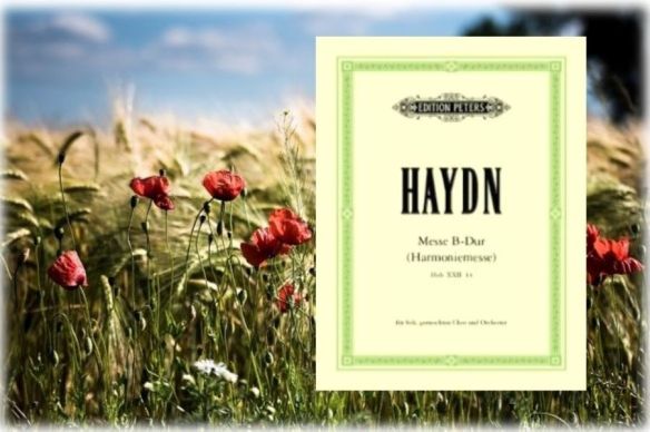 Image of a summer field and the music schore of Haydn's Harmony Mass