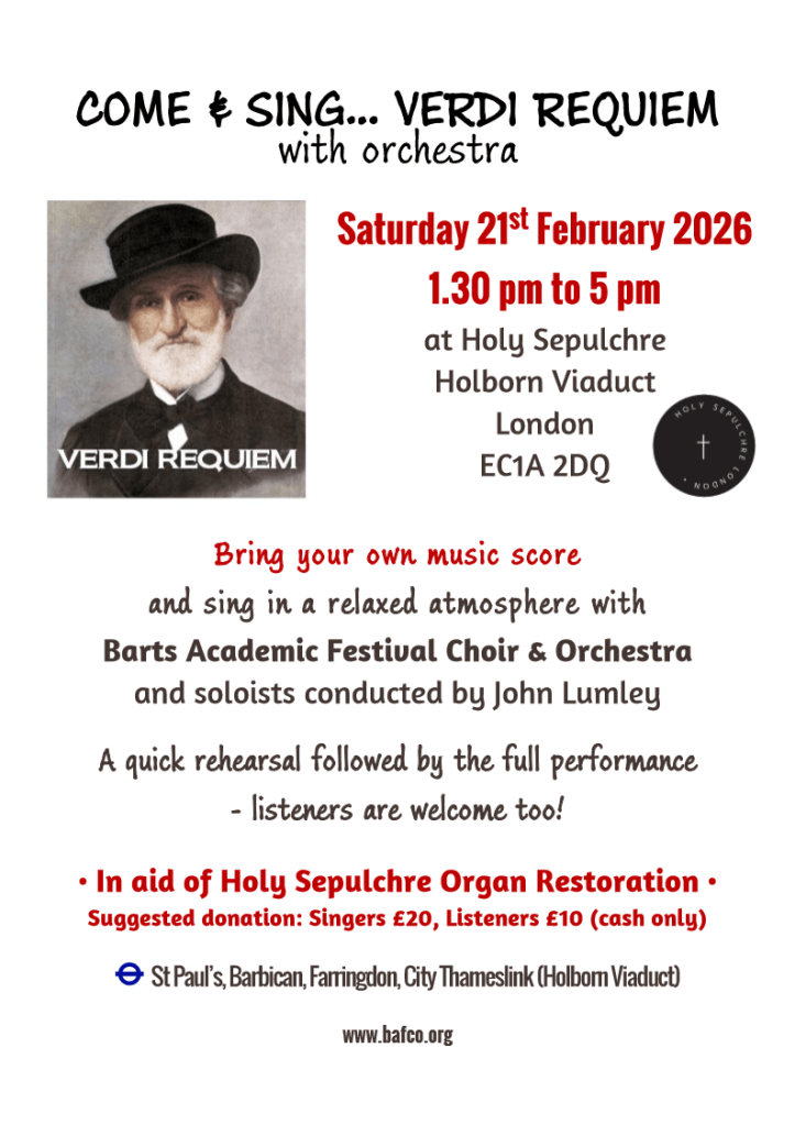 Poster for a 'Come & Sing' event of Verdi's Requiem in February 2026